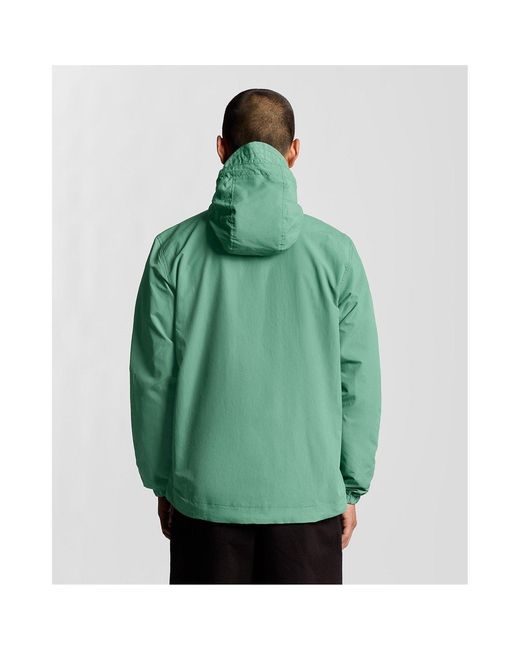 Lyle & Scott Green Zip Through Cotton Wind Resistant Long Sleeve Hooded Rain Anorak for men