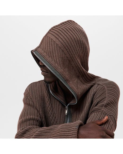 Rick Owens Brown Asymmetric Zip Hoodie for men