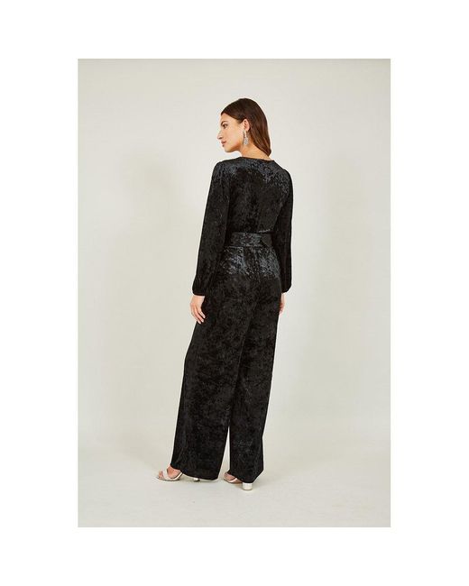 Yumi' Black Velvet Jumpsuit With Diamanté Belt