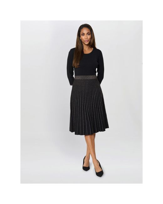Gina Bacconi Black Apple Pleated Midi Dress