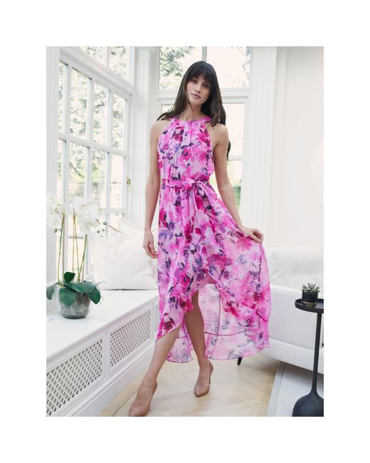 Gina Bacconi Pink Hermione Printed Keyhole Halter Dress