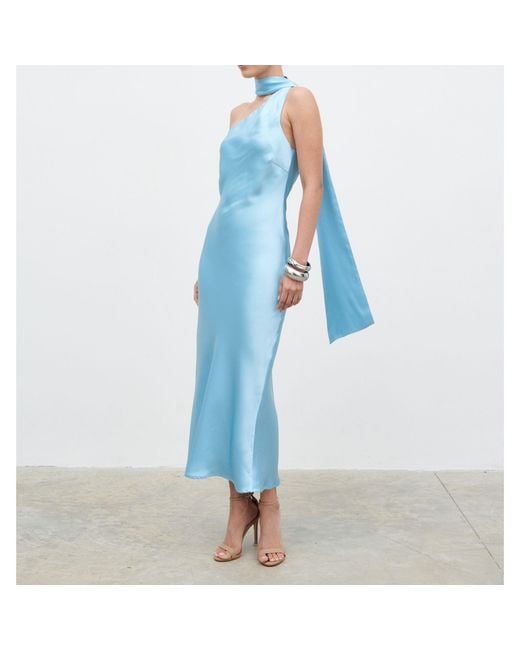 Pretty Lavish Blue Sheree One Shoulder Scarf Long Maxi Dress