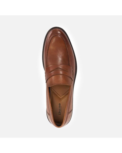 Dune Brown Stanwood Leather Slip On Loafers for men
