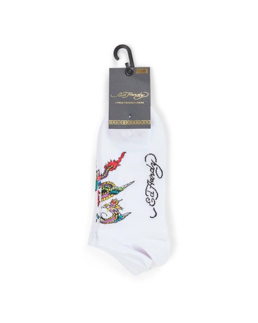 Ed Hardy White 3 Pack Trainer Liner Socks for men