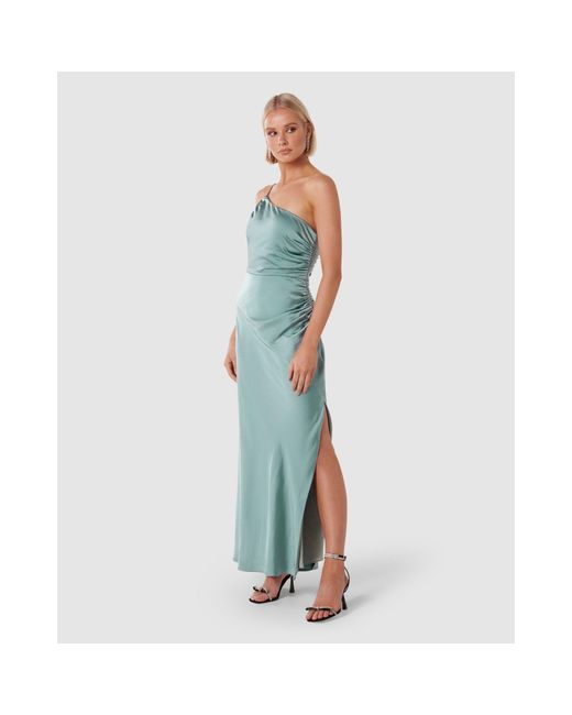 Forever New Blue Kelly One Shoulder Satin Maxi Dress