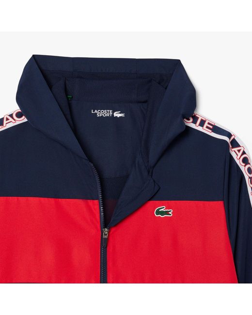 Lacoste Blue Colour Block Logo Stripe Tennis Jacket for men