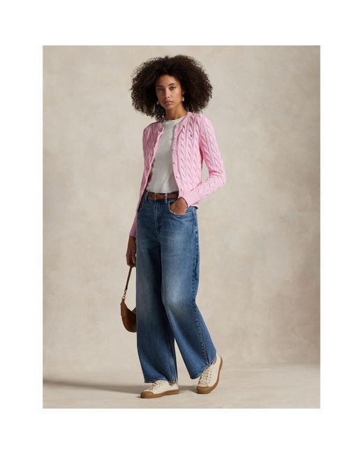 Polo Ralph Lauren Pink Stretch Cotton Crewneck Cardigan