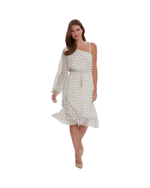 Gina Bacconi White Sasha Chiffon Spot Dress Wrap