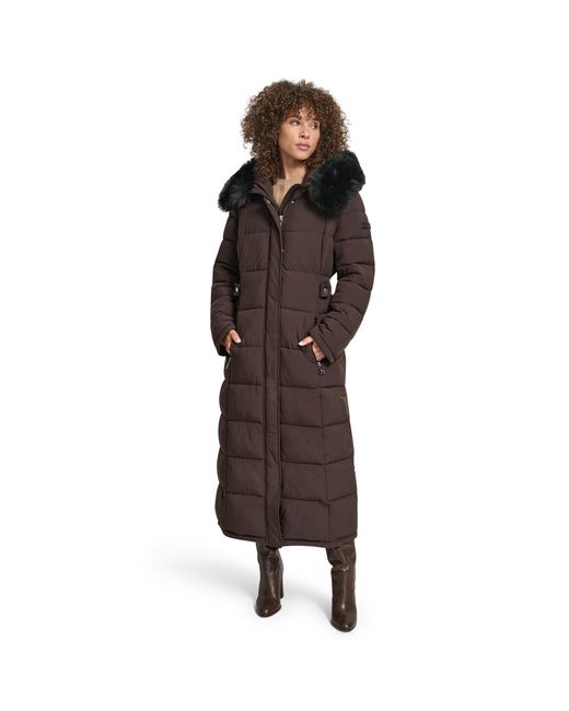 DKNY Brown Longline Long Puffer Jacket