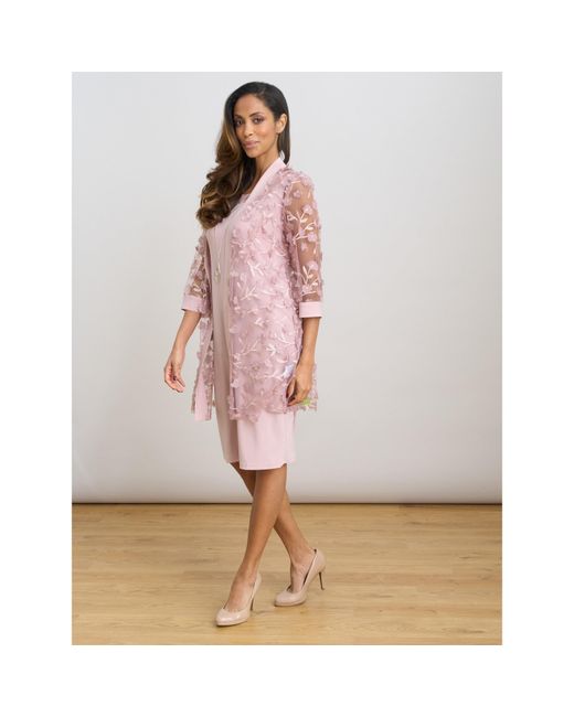 Gina Bacconi Pink Destiny Floral Applique Dress And Jacket