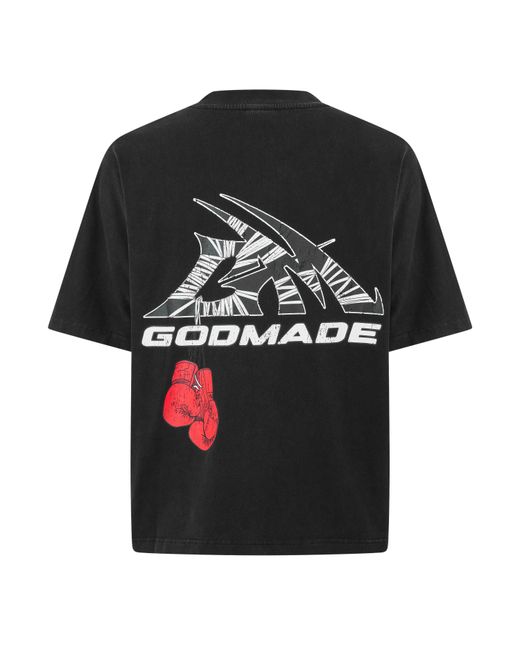 God Made Black Gm Logo Wrap Regular Fit T-Shirt for men
