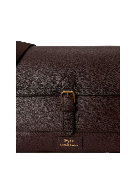 Polo Ralph Lauren Black Pebbled Leather Messenger Bag