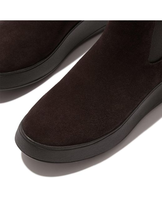 Fitflop Black F-Mode Suede Flatform Chelsea Boots Suede Elastic