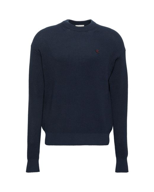 Calvin Klein Blue Ckj Waffle Crew Neck Jumper for men