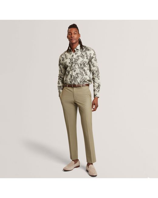 Ted Baker Brown Foliage Print Cotton Long Sleeve Shirt for men