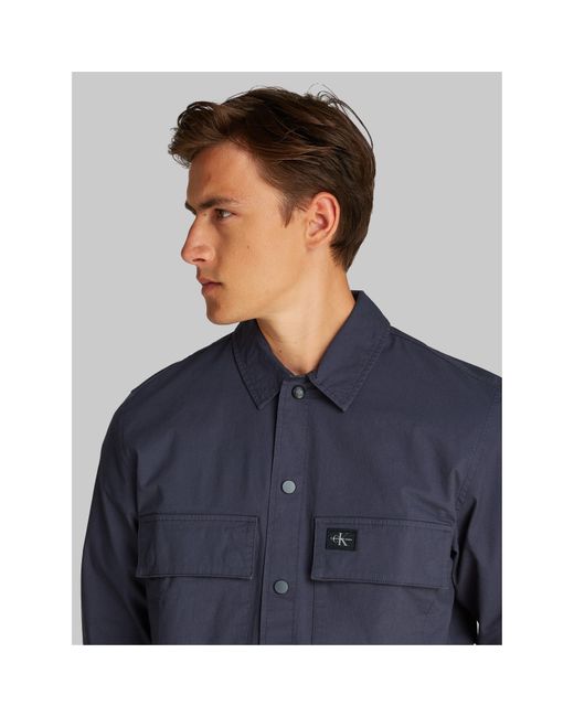 Calvin Klein Blue Cargo Cotton Long Sleeve Relaxed Fit Overshirt for men