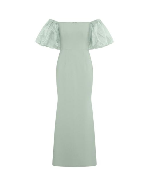 Gina Bacconi Green Puff-Sleeve Maxi Dress