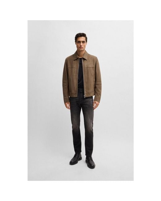 Boss Brown H-Malbano5 Leather Jacket for men