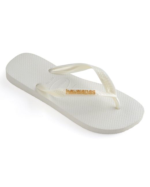 Havaianas White Logo Metallic Flip Flops