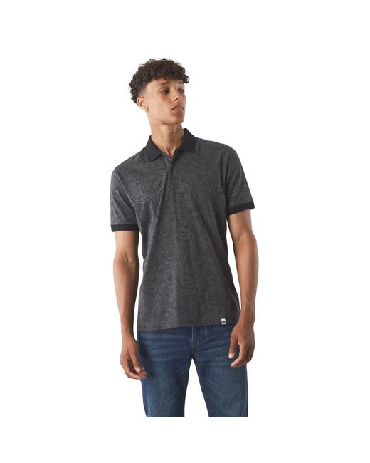 Pretty Green Black Wonderwall Paisley Short-Sleeve Polo Shirt for men