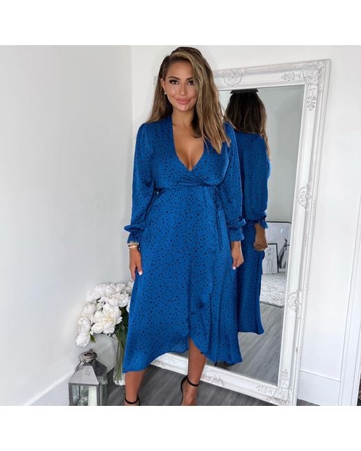 AX Paris Blue And Printed Wrap Midi Dress