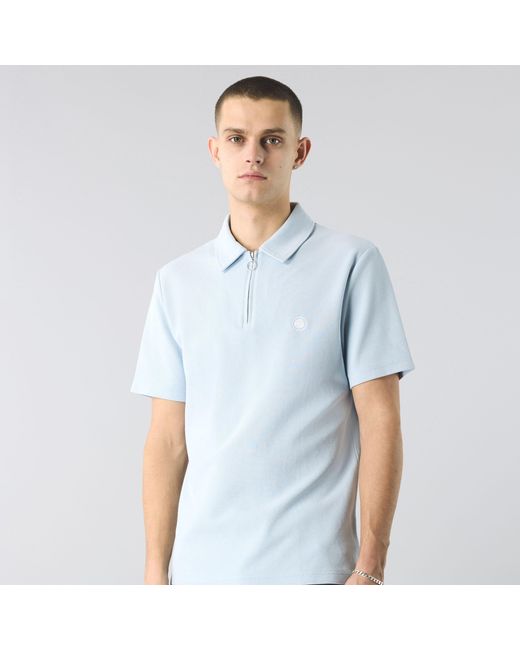Pretty Green Blue Islington Zipped Short-Sleeve Polo Shirt for men