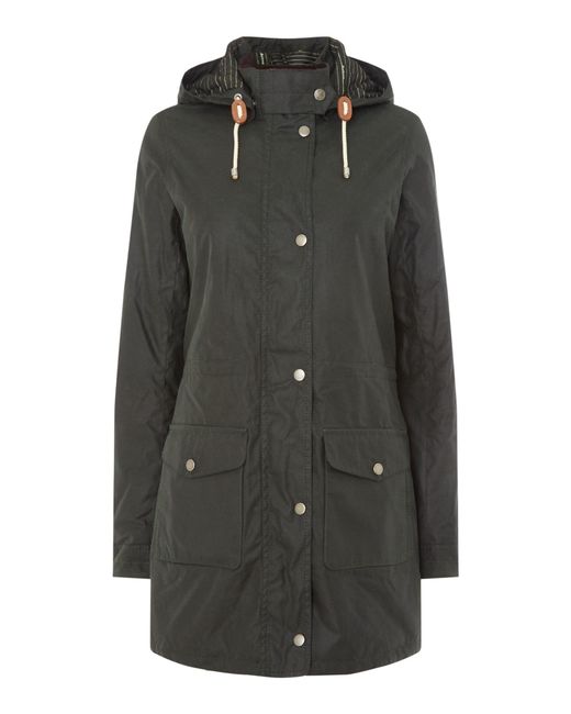Barbour Blue Selsey Long Hooded Wax Jacket