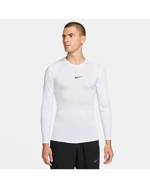 Nike White Pro Dri-Fit Tight Long-Sleeve Fitness Top for men