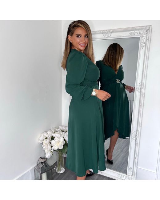 AX Paris Green Long Sleeve Belted Midi Dress