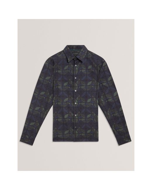 Ted Baker Blue Long-Sleeve Floral Patterned Shirt for men