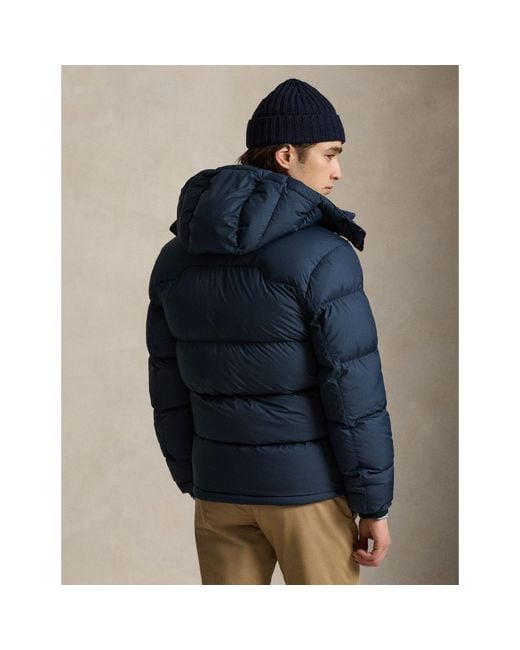 Polo Ralph Lauren Blue El Cap Water Resistant Duck Down Detachable Hood Short Puffer Jacket for men