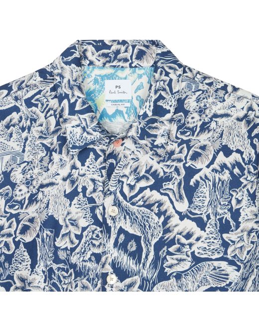 Paul Smith Blue Short Sleeve Patterned Tailored Fit Shirt for men