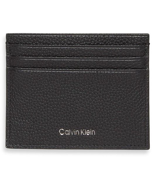 Calvin Klein Black Foil Embossed Logo Leather Card Case for men