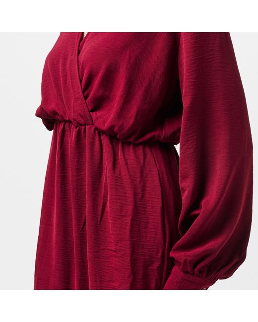 AX Paris Red Wine Long Sleeve Wrap Top Smock Midi Dress
