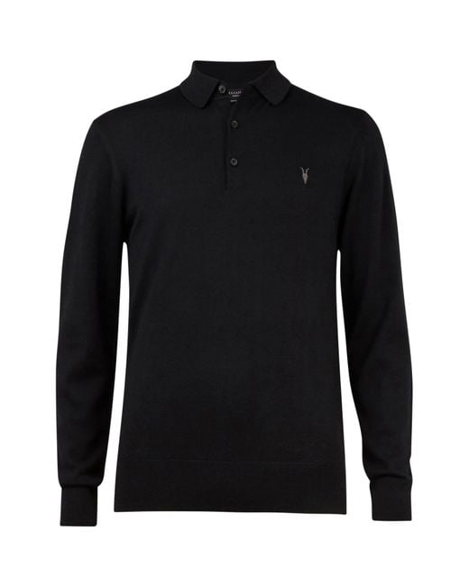 AllSaints Black Mode Merino Ls Polo for men
