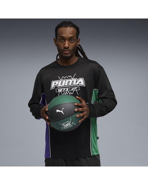 PUMA Black Hoopaverse Shooting Long Sleeve Performance Gym Top for men