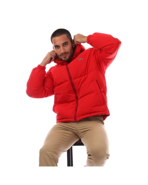 Lacoste Red Heavyweight Quilted Puffer Jacket for men
