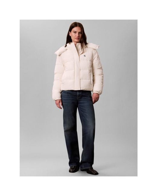 Calvin Klein White Essential Water Resistant Rds-Certified Down Short Puffer Jacket
