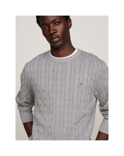Tommy Hilfiger Gray Classic Cotton Cable Crew Neck for men