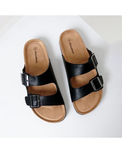 Threadbare Black Slip-On Two Buckle Strap Flat Sandals for men