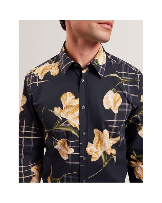 Ted Baker Blue Long Sleeve Patterned Shirt for men