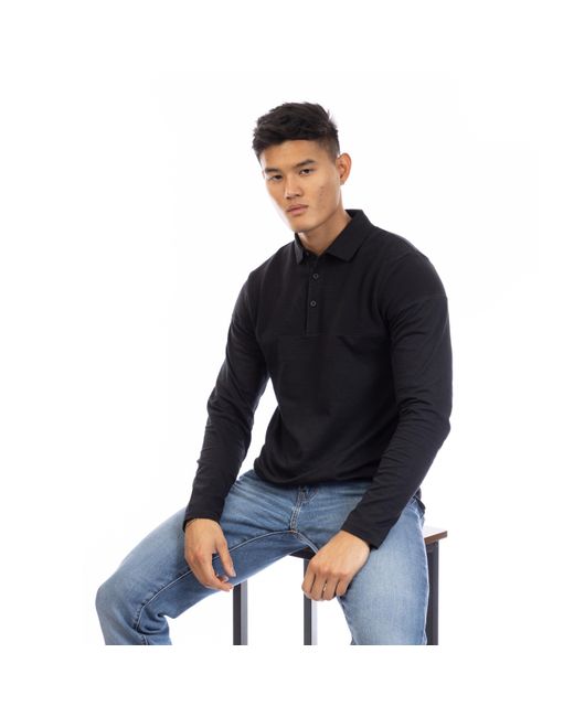 Peter Werth Black W Chessum Long Sleeve Polo Shirt for men