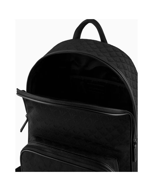 Emporio Armani Black All Over Jacquard Quilted Zip Backpack for men