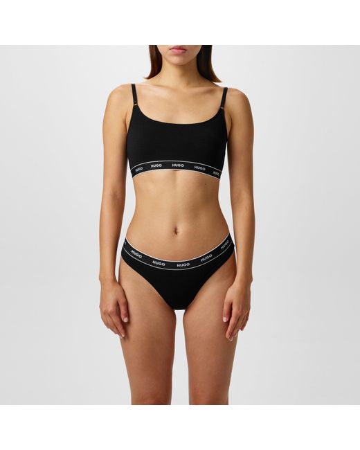 HUGO Black Stretch Cotton Thong