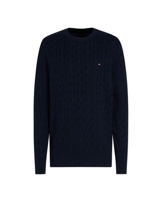 Tommy Hilfiger Blue Classic Cotton Cable Crew Neck for men