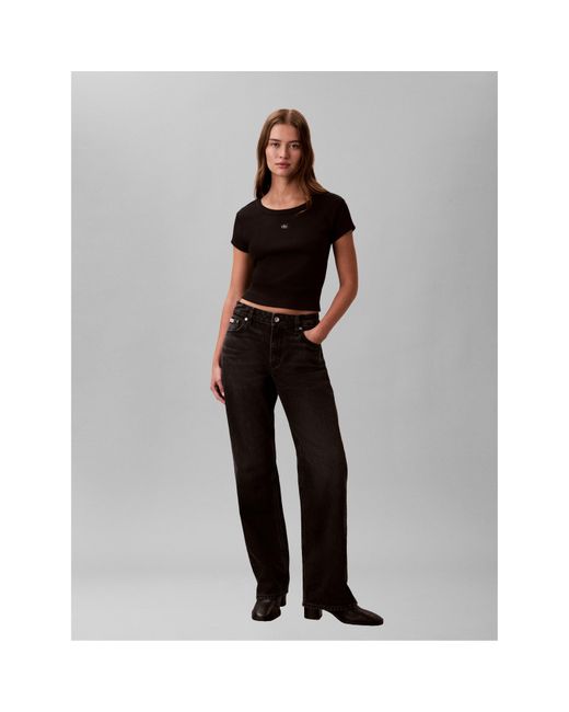Calvin Klein Black Woven Ribbed Baby Tee