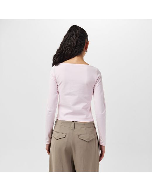HUGO Pink 'S Long Sleeve Cotton Crop Top