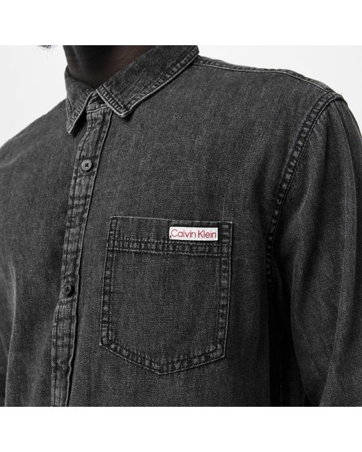 Calvin Klein Black Long Sleeve Denim Shirt for men