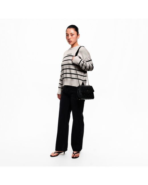 Guess White Stripe Knitted Crew Neck Jumper