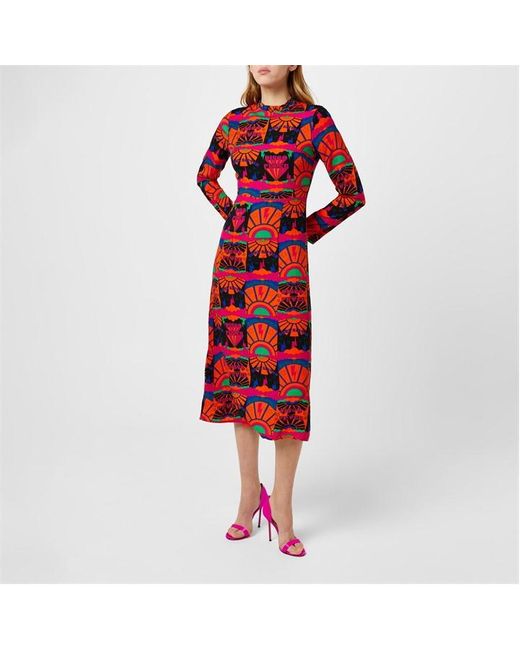 Never Fully Dressed Red Disco Groove Midi Dress